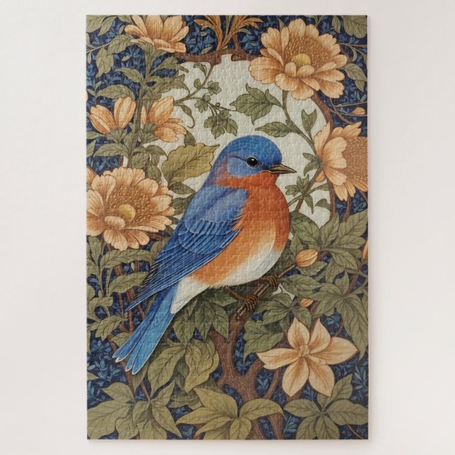 Puzzle Elegante ave azul oriental William Morris inspirad (Vertical)