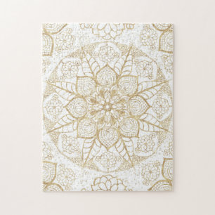 Puzzle Elegante Boho White Gold Mandala Floral