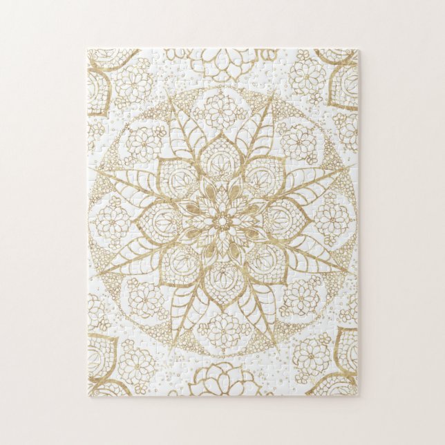 Puzzle Elegante Boho White Gold Mandala Floral (Vertical)
