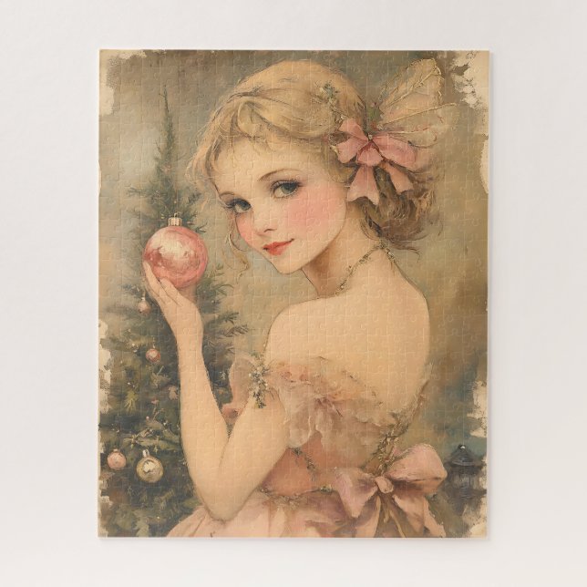 Puzzle Elegante Chica navideño con bauble rosa (Vertical)