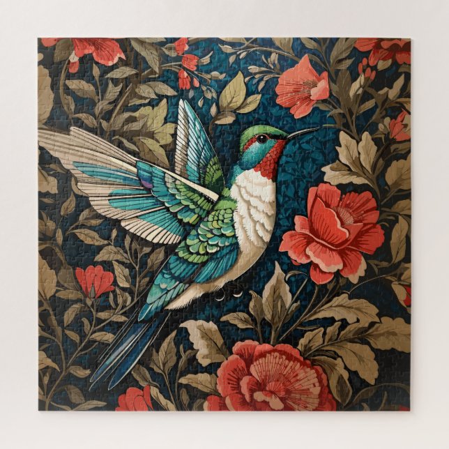 Puzzle Elegante colibrí volador William Morris inspirado (Vertical)