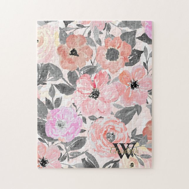 Puzzle Elegante color de agua simple floral (Vertical)