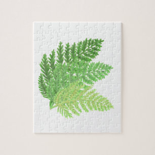 Puzzle Elegante color de agua verde helechos hojas de bos