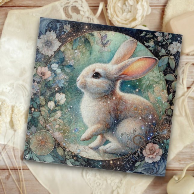 Puzzle Elegante Conejo Art Nouveau En Marco Floral Pascua (Subido por el creador)