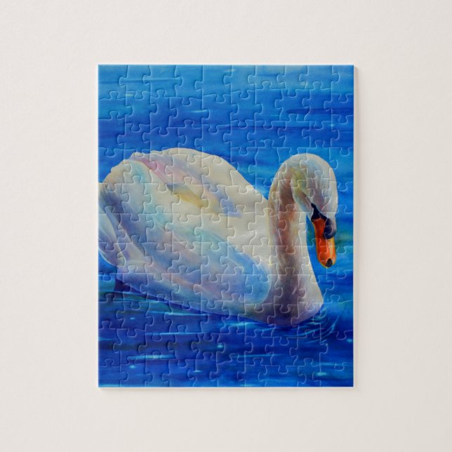 Puzzle Elegante cuadro de acuarela de cisne blanco (Vertical)