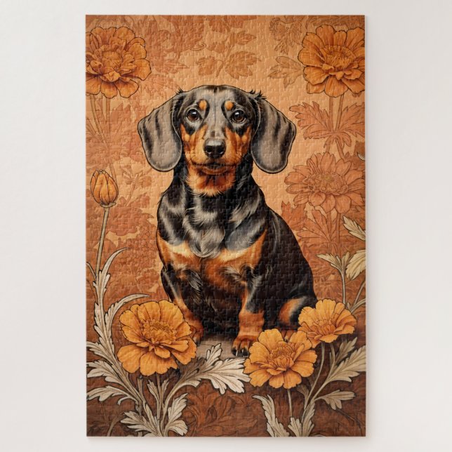 Puzzle Elegante Dachshund Y Marigoles (Vertical)