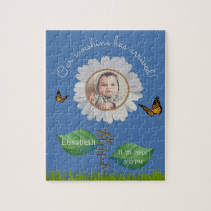 Puzzle Elegante Daisy Blue Floral Cute Baby Photo & Name