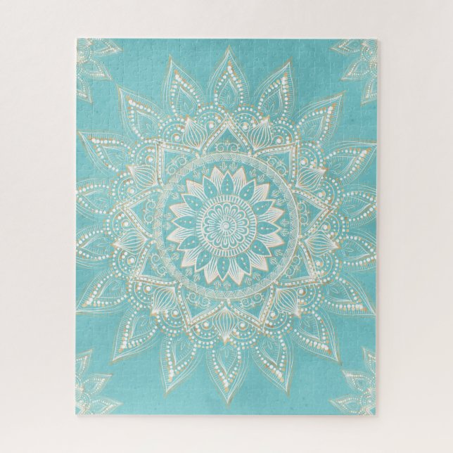 Puzzle Elegante diseño azul cielo de Mandala dorado blanc (Vertical)