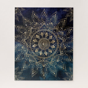 Puzzle Elegante diseño de galaxia azul Mandala dorada