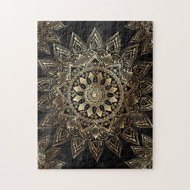 Puzzle Elegante dorado Mandala diseño negro (Vertical)