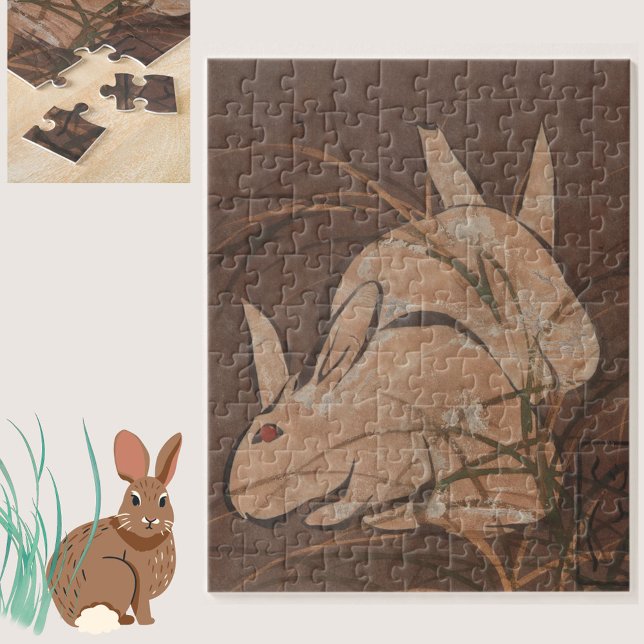 Puzzle Elegante época japonesa de Edo conejos rompecabeza (A  lovely vintage Asian rabbit print jigsaw puzzle, for hours of enjoyment.)