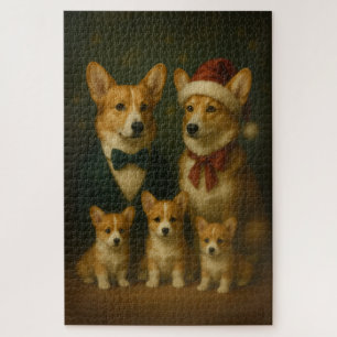 Puzzle Elegante familia Corgi Navidades Atractivo