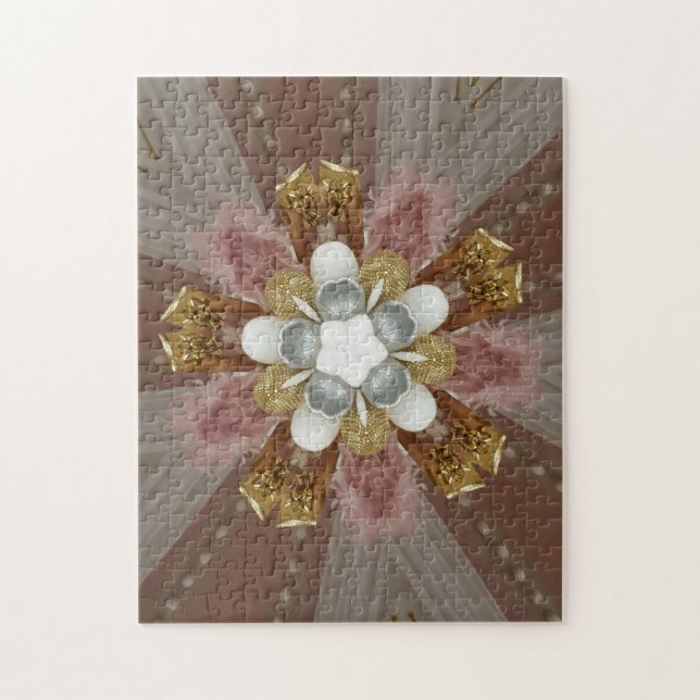 Puzzle Elegante flor blanca rosa rosada gris dorado (Vertical)