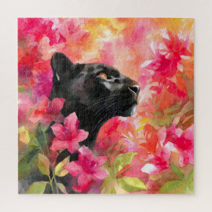 Puzzle Elegante floreciente Floral Wild Panther Negro