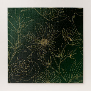 Puzzle Elegante Flores de Oro Verde Botánico