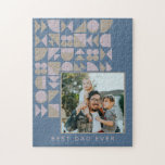 Puzzle Elegante foto personalizada geométrica azul turbio<br><div class="desc">Foto personalizado Arte Geométrico Monograma Azul Nombre Rompecabezas</div>