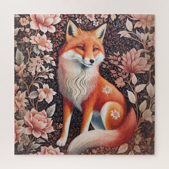 Puzzle Elegante Fox Floral Rosa William Morris inspirado (Vertical)