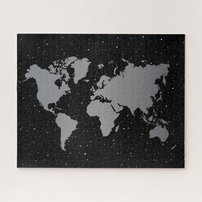 Puzzle Elegante Galaxia y Mapa Mundial de Estrella Gris y (Horizontal)
