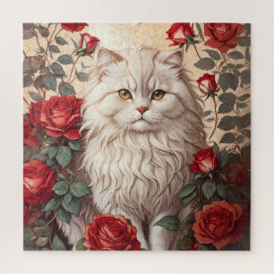 Puzzle Elegante gato persa con Rosas