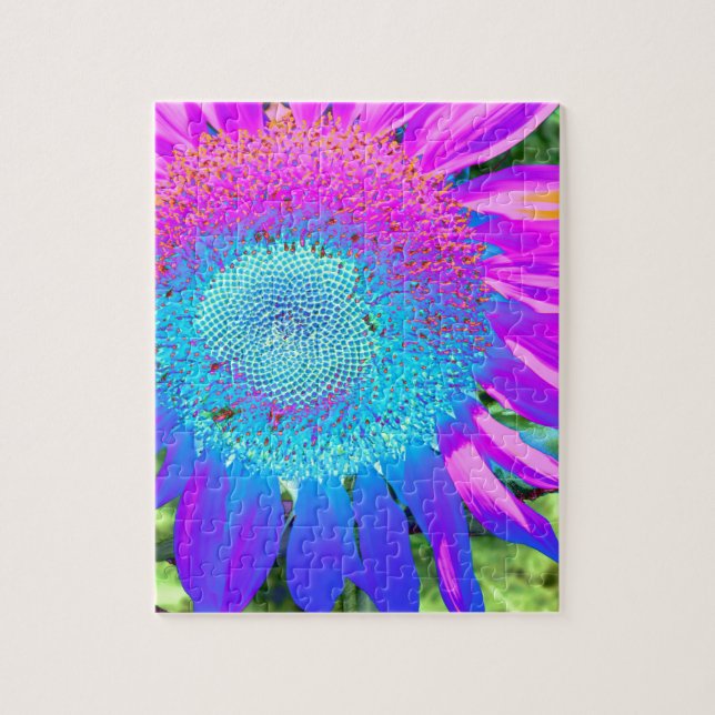 Puzzle Elegante girasol morado rosa azul floral (Vertical)