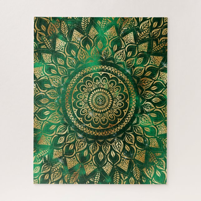 Puzzle Elegante Gold Green Mandala Floral (Vertical)