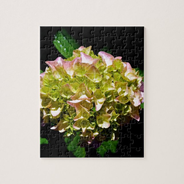 Puzzle Elegante hidrangea floral verde rosa verde suave (Vertical)