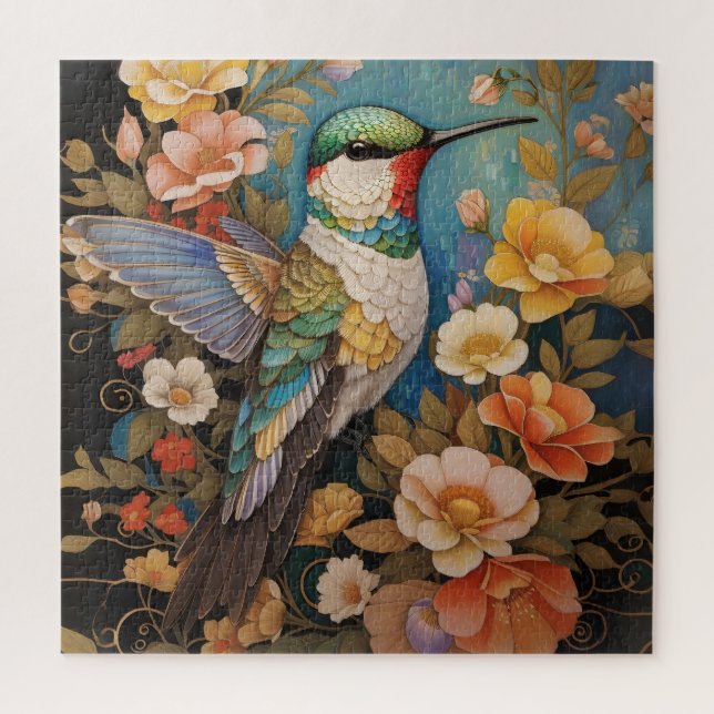 Puzzle Elegante Hummingbird Floral (Vertical)