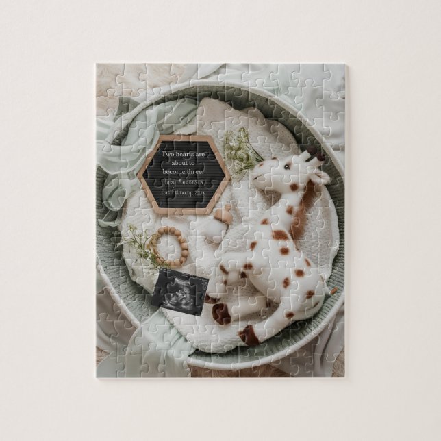 Puzzle Elegante invitación de gestación de jirafa blanca (Vertical)