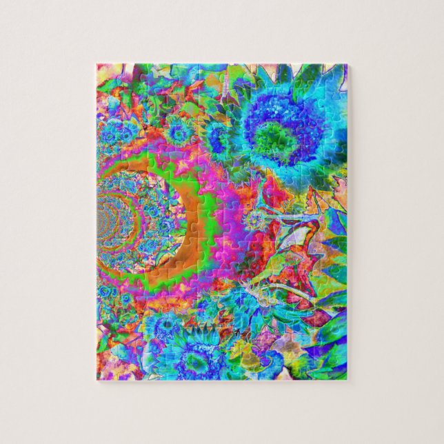 Puzzle Elegante jardín abstracto de flores azules rosas (Vertical)