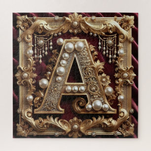 Puzzle Elegante Letra A Dorada Ornamentada Con Perlas