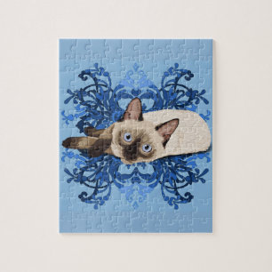Puzzle Elegante línea floral azul siamesa de gatos Bonit