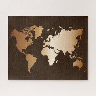 Puzzle Elegante Marrón y Oro Gradiente Mapa Mundial Viaje