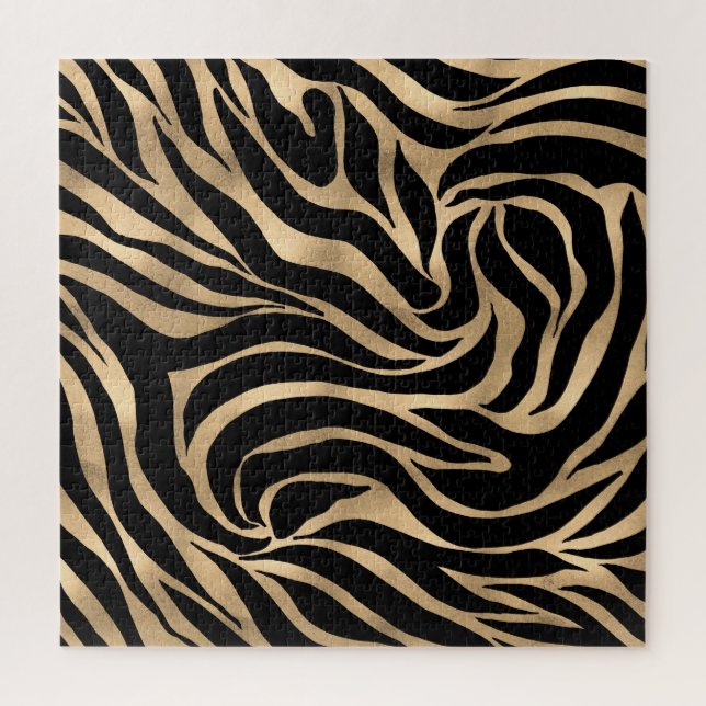 Puzzle Elegante metal dorado Zebra Black Animal Print (Vertical)