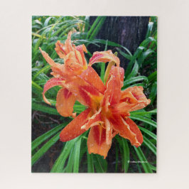 Puzzle Elegante Naranja De Madera Doble Flor