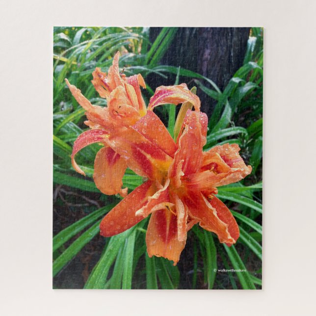 Puzzle Elegante Naranja De Madera Doble Flor (Vertical)