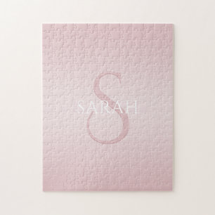 Puzzle Elegante nombre y monograma ombre rosa pastel mode