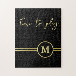 Puzzle Elegante oro Monograma personalizado sobre negro