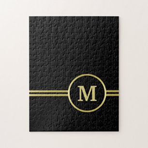 Puzzle Elegante oro Monograma personalizado sobre negro