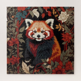Puzzle Elegante Panda Rojo William Morris Inspirado Flora