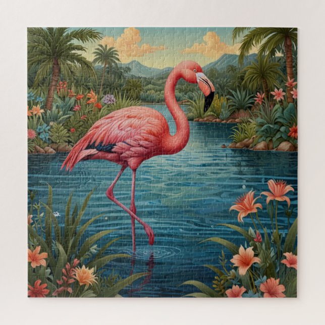 Puzzle Elegante paraíso tropical flamingo rosa (Vertical)