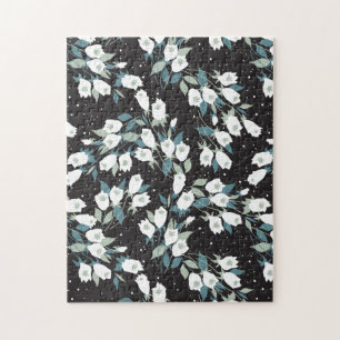 Puzzle Elegante Patrón de flor tulipán Fondo negro