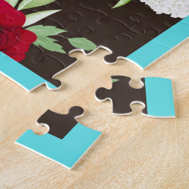 Puzzle Elegante patrón floral rojo azul sobre marrón oscu