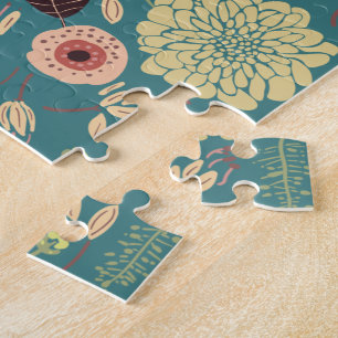 Puzzle Elegante patrón verde Verde azulado rosado floral