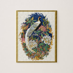 Puzzle Elegante Peacock Entre Flores