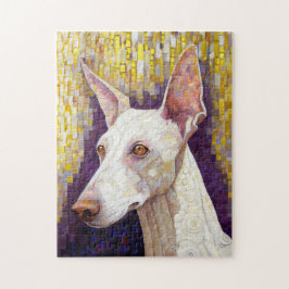Puzzle Elegante perro estilo Klimt blanco y azul dorado