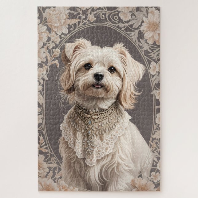 Puzzle Elegante perro maltés William Morris inspirado (Vertical)