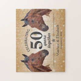 Puzzle Elegante Personalizado de Caballos Oro 50 aniversa