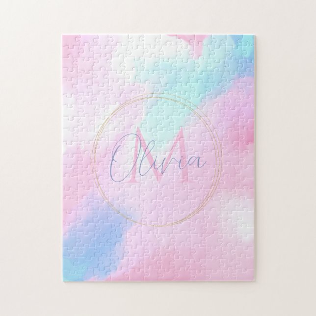 Puzzle Elegante Pintado de color rosa azul pastel (Vertical)