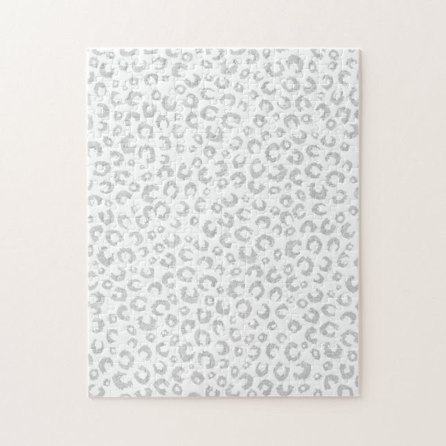 Puzzle Elegante Purpurina de Plata Blanca Leopardo Impres (Vertical)