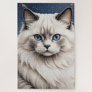 Puzzle Elegante Ragdoll Cat Retrato de arte Ojos azules